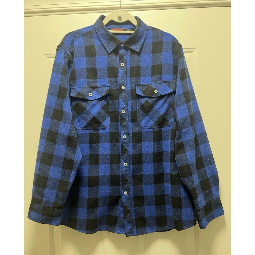 Iron Monk Blue and Black Mens Shirt Buffalo Check Flannel Design In Italy Size L